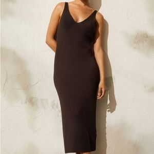 LIKE NEW H&M Brown Ribbed Knitted Bodycon Deep Back Tank Maxi Dress Size Large